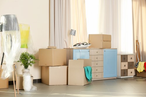 Moving van ready for a residential move in Fulham street