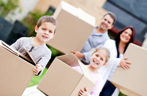 Business relocation items organised for transport in Fulham
