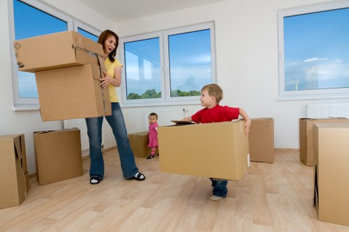Furniture and boxes being organised for transport in Fulham