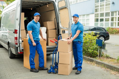 Professional movers handling boxes and household items in Fulham