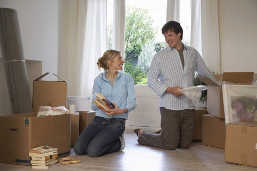 Packed boxes and furniture ready for transport in Fulham