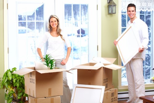 Boxes and household items prepared for a Fulham relocation