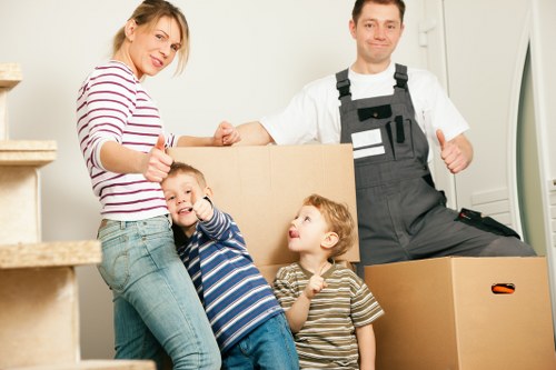 Packed boxes and furniture ready for transport in Fulham